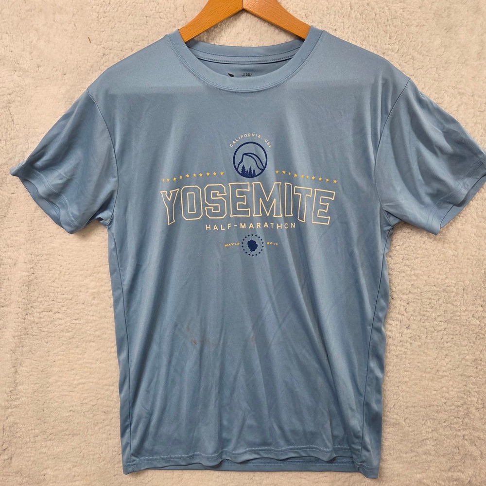 VR Yosemite Half Marathon T Shirt Blue Polyester Short‎ Sleeve Unisex Medium